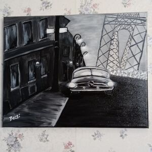 Original Back in time 11x14 acrylic painting On Stetched Canvas